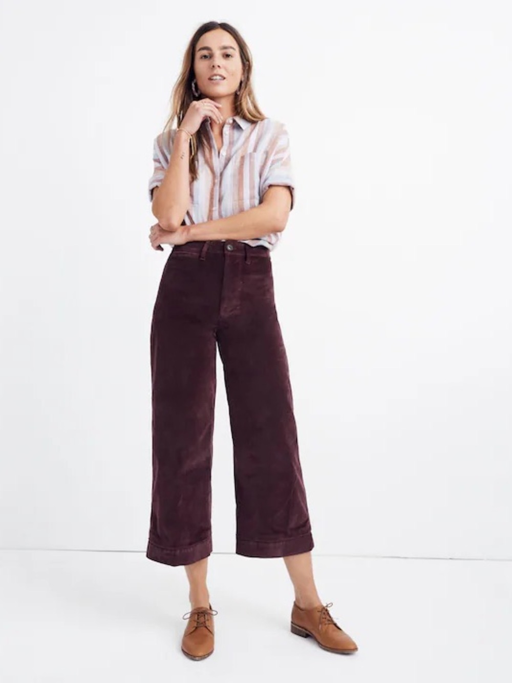 Madewell Emmett Wide-Leg Crop Pants in Rich Plum Velveteen